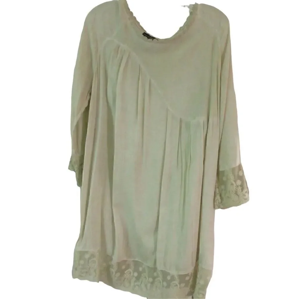 DOLCE BIANCA ITALIA DRESS LIGHT GREEN LACE ACCENTS SIZE LARGE